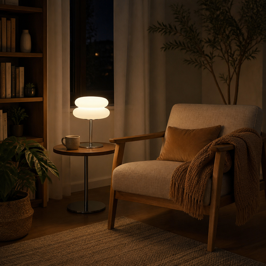 Bauhaus Mushroom Table Lamp - USB Powered Warm Glare-Free LED Light in Three Style Options for Bedside Table, Console and Desk