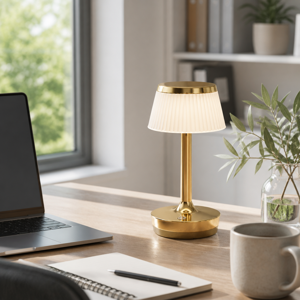 Rechargeable Metal Touch LED Reading Table Lamp - 4W Iron Body Light in White, Gold, Silver, Black or Wood Tone with Three Colour Modes