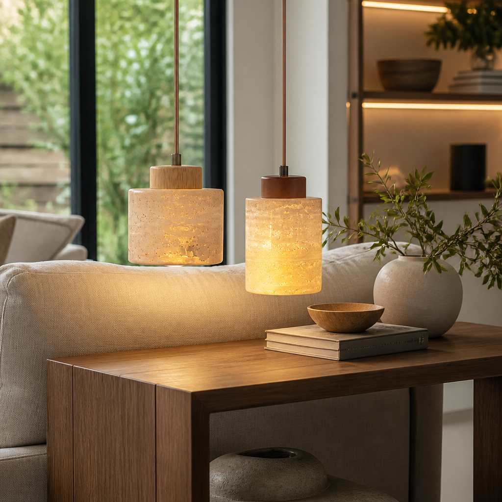 Japanese Modern Chandelier - Wabi-Sabi Cave Stone Fitting in Four Finishes with Warm Glare-Free Glow for Dining Table, Entryway and Lounge