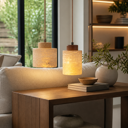 Japanese Modern Chandelier - Wabi-Sabi Cave Stone Fitting in Four Finishes with Warm Glare-Free Glow for Dining Table, Entryway and Lounge
