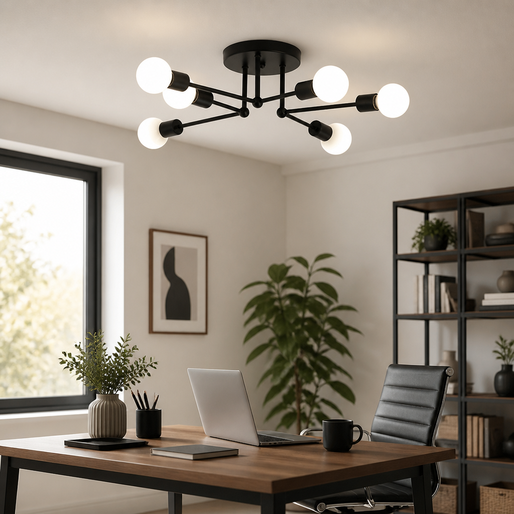 Spider Nordic Ceiling Light - Iron Framed Fitting in Black, Gold or Golden Black with Warm Glow for Living Room, Dining Space and Bedroom