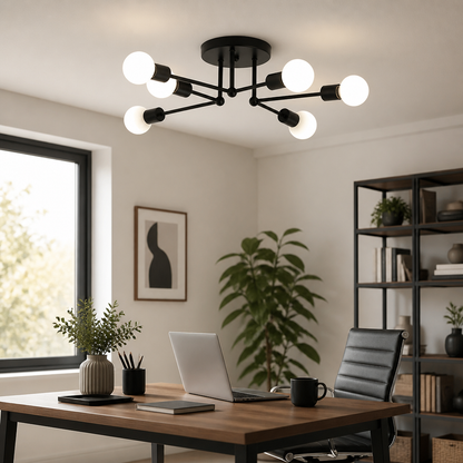 Spider Nordic Ceiling Light - Iron Framed Fitting in Black, Gold or Golden Black with Warm Glow for Living Room, Dining Space and Bedroom