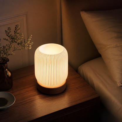 Wood Grain Touch Night Light - Cordless Rechargeable Metal Table Lamp with 3W LED and Touch Dimming for Bedside, Hallway and Bathroom