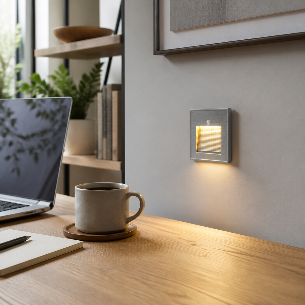 Motion Sensor Stair Light - PIR Infrared Step Fitting in Champagne, Smoky Grey or Silver with Warm or Cool White LED for Landings