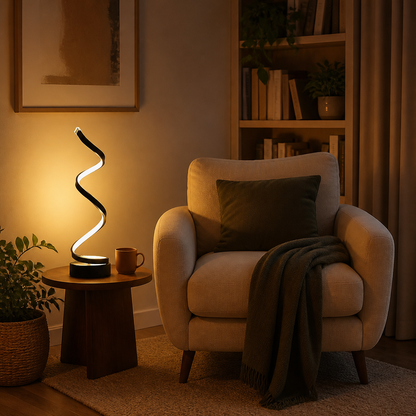 Spiral Dimmable Table Lamp - Black Spiral LED Light with Smooth Dimming from Task-Bright to Low for Bedside, Console and Desk