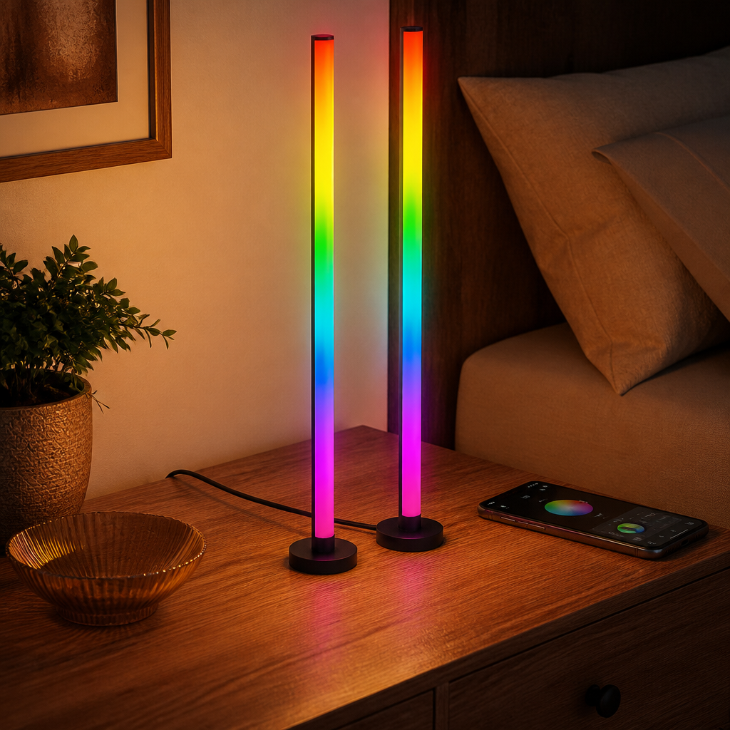 Modern Music Sync RGB Floor Lamp - App Controlled Colour Changing Light in 1 or 2 Packs for Living Room, Reading Corner and Bedroom