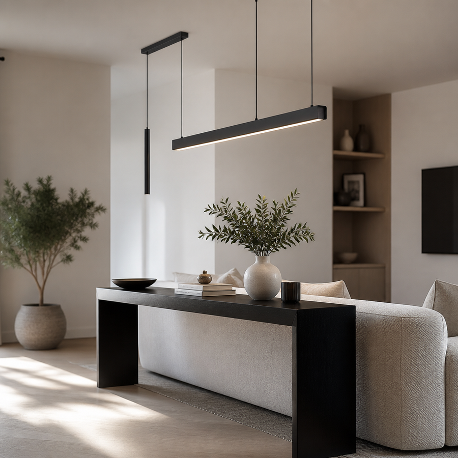 Nordic Minimalist Chandelier - Black or White Fitting from 107cm to 247cm in Warm, Neutral or Dimmable Remote White for Dining and Entryway