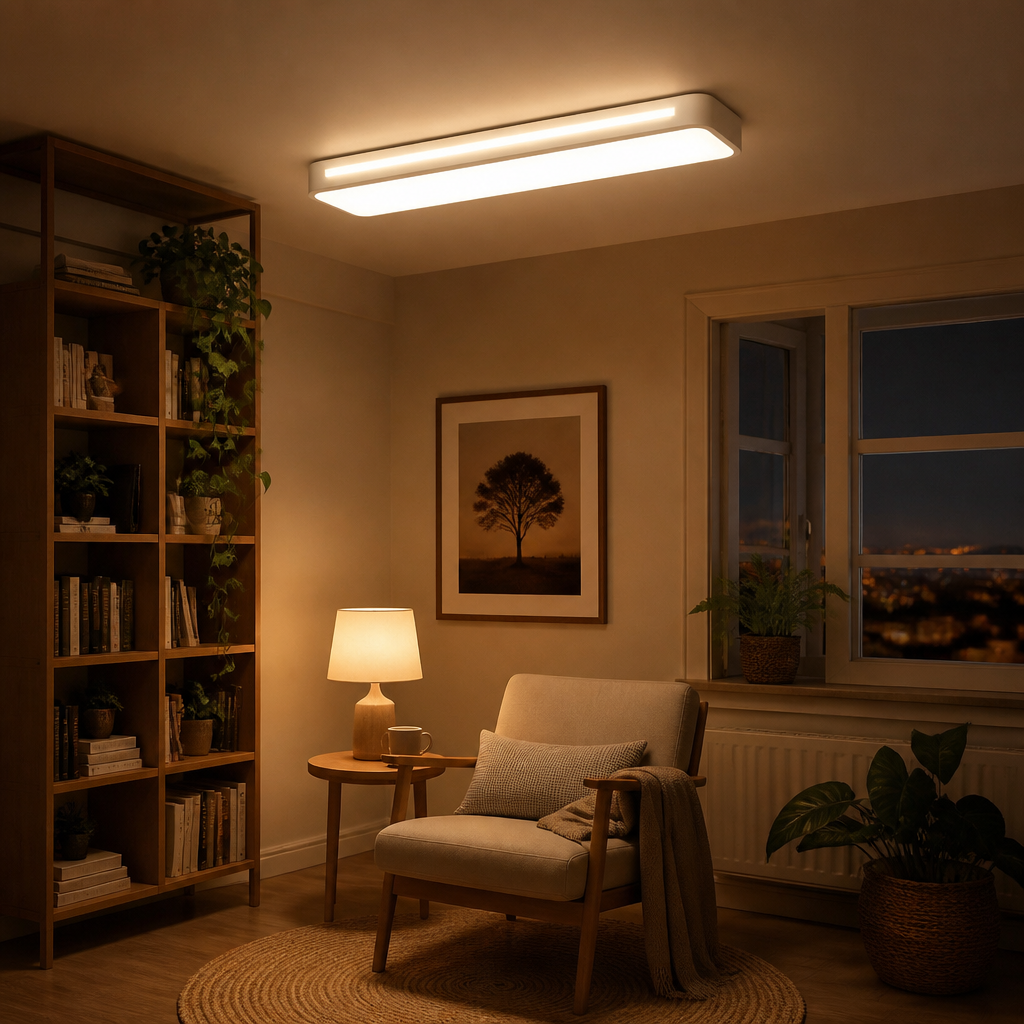 Long Corridor Nordic Ceiling Light - Black or White Iron Linear Bar in 48cm 15W, 58cm 18W and 78cm 22W Warm Sizes for Porch and Balcony