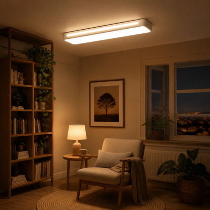 Long Corridor Nordic Ceiling Light - Black or White Iron Linear Bar in 48cm 15W, 58cm 18W and 78cm 22W Warm Sizes for Porch and Balcony