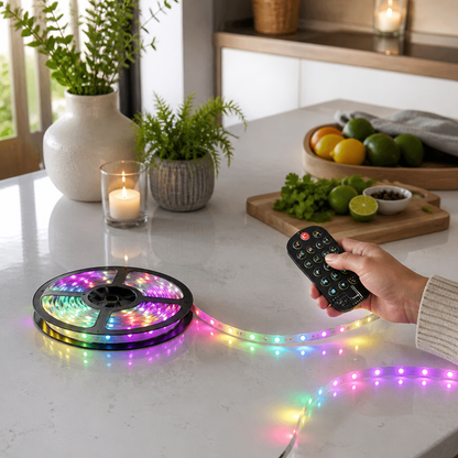 RGBIC Music Sync Light - 2.4 by 2.4m Bluetooth Colour Changing Set with Beat Reactive Scenes, Timers and App or Remote Dimming
