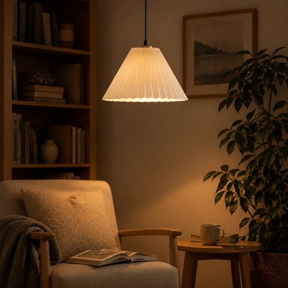 Origami Pleated Chandelier - Black Folded Pleat Ceiling Light with Warm Glare-Free Glow for Dining Table, Entryway and Living Room