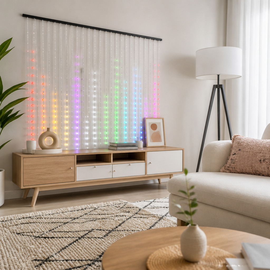 RGB Smart LED Curtain Light - 2 by 2m Backdrop with 400 Dimmable App Controlled LEDs for Windows, Feature Walls and Party Displays