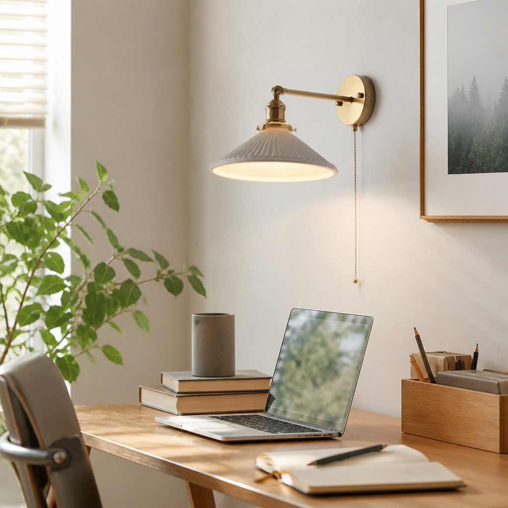 Japanese Nordic Wall Lamp - Ceramic and Brass Sconce in Five Shade Designs for Hallway, Above a Headboard and Staircase Lighting