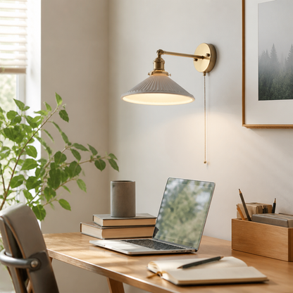 Japanese Nordic Wall Lamp - Ceramic and Brass Sconce in Five Shade Designs for Hallway, Above a Headboard and Staircase Lighting