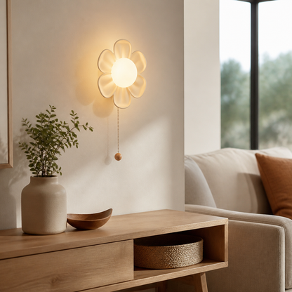 Resin Petal Ceiling and Wall Light - Cream Green Layered Flower Shade on Iron Frame Throwing Light Up and Down for Porch, Aisle and Stairs