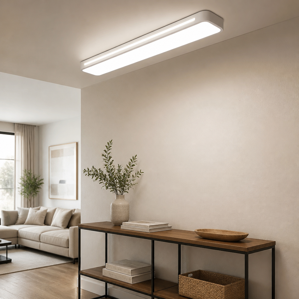 Long Corridor Nordic Ceiling Light - Black or White Iron Linear Bar in 48cm 15W, 58cm 18W and 78cm 22W Warm Sizes for Porch and Balcony