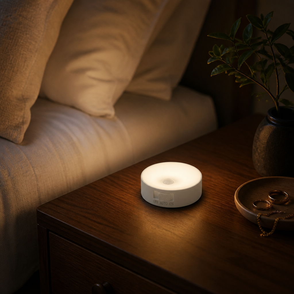 Magnetic Motion Sensor Night Light - Type-C or USB Rechargeable 8 LED Disc with 120 Degree, 3 to 5 Metre Detection for Stairs and Closets