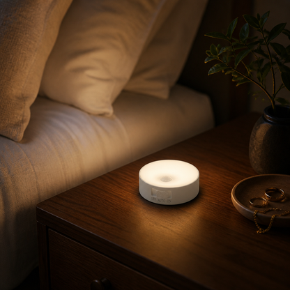 Magnetic Motion Sensor Night Light - Type-C or USB Rechargeable 8 LED Disc with 120 Degree, 3 to 5 Metre Detection for Stairs and Closets