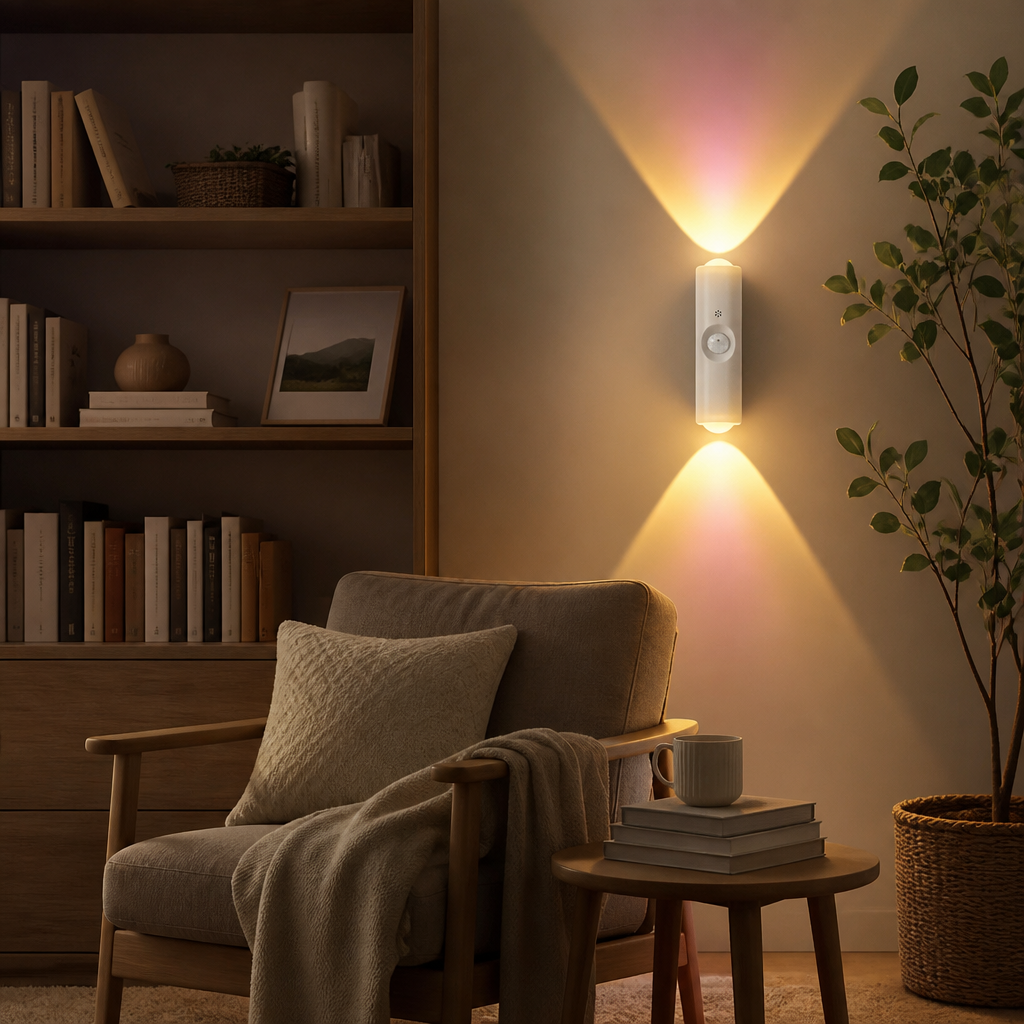 Sunset Motion Sensor Night Light - Rechargeable Cord-Free RGB Lamp with 7 Colour or 3 Colour Glow for Nursery, Hallway and Bedside Cabinet