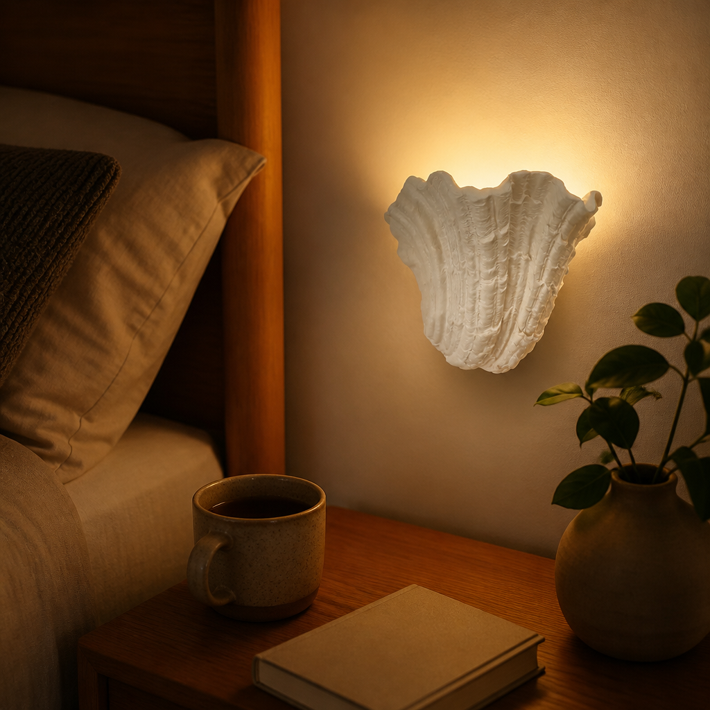 Shell Vintage Wall Sconce - Wabi-Sabi Gypsum Fitting in 3000K, 4000K or 6000K White for Hallway, Above a Headboard and Staircase