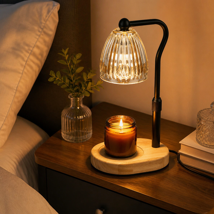 Dimmable Candle Warmer Lamp with Timer - Flameless Glass and Metal Wax Melting Light with Adjustable Height for Nightstand and Dresser