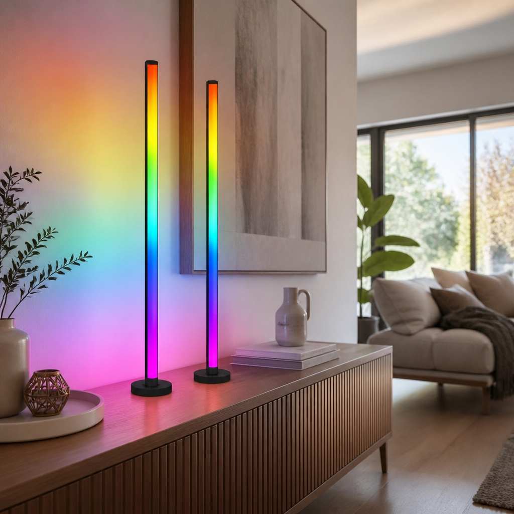 Modern Music Sync RGB Floor Lamp - App Controlled Colour Changing Light in 1 or 2 Packs for Living Room, Reading Corner and Bedroom