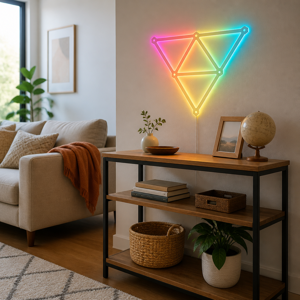 Music Sync RGB Wall Lamp - Six or Nine Piece Smart Colour Changing Panel Set with Beat Reactive Scenes, Timers and App Dimming
