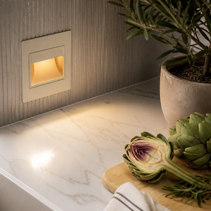 Recessed Stair Light - 1.5W Smile or 95mm Round Fitting in Gold, Silver, White or Black with 3000K or 6000K LED and Mounting Box