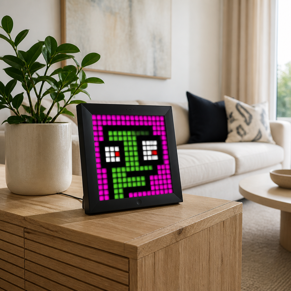 RGB Smart LED Pixel Panel - Black App Controlled Colour Display with Scene, Timer and Brightness Control for Desk, Shelf and Gaming Wall