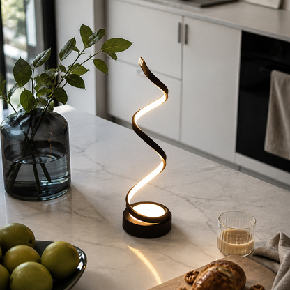 Spiral Dimmable Table Lamp - Black Spiral LED Light with Smooth Dimming from Task-Bright to Low for Bedside, Console and Desk