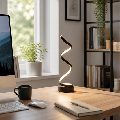 Spiral Dimmable Table Lamp - Black Spiral LED Light with Smooth Dimming from Task-Bright to Low for Bedside, Console and Desk