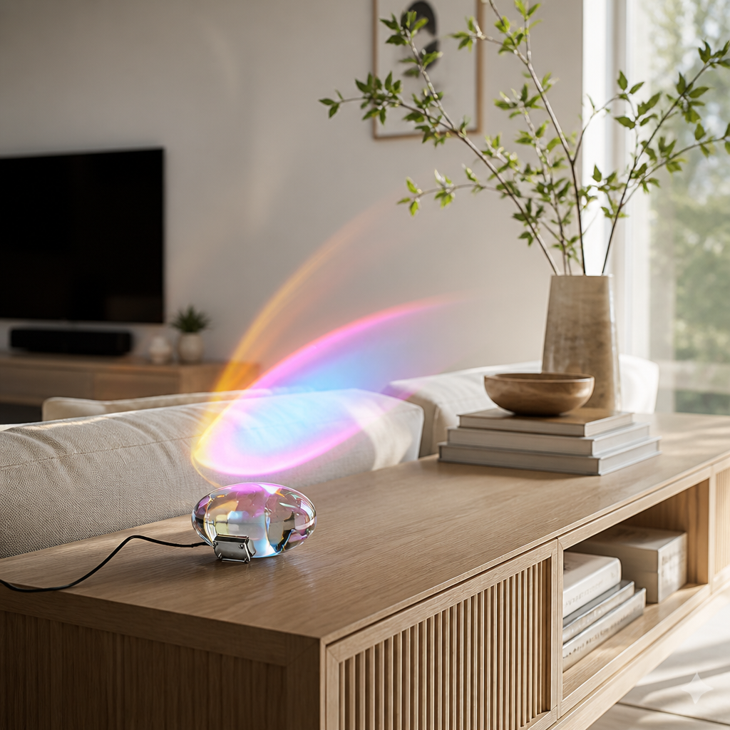Crystal Egg Table Lamp with Colour Film Projector - Polished Chrome COB LED Light with Four Interchangeable Films on 5V USB for Bedsides