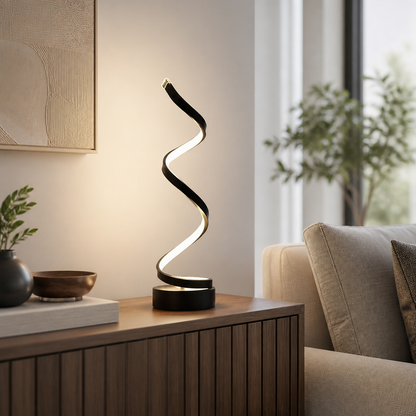 Spiral Dimmable Table Lamp - Black Spiral LED Light with Smooth Dimming from Task-Bright to Low for Bedside, Console and Desk