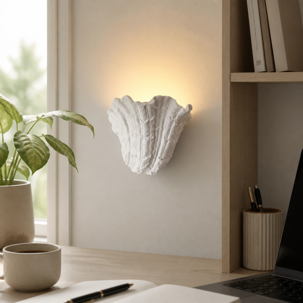 Shell Vintage Wall Sconce - Wabi-Sabi Gypsum Fitting in 3000K, 4000K or 6000K White for Hallway, Above a Headboard and Staircase