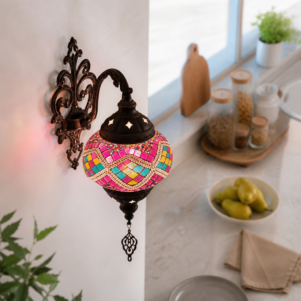 Art Deco Mediterranean Wall Lamp - Mosaic and Glass Sconce in Eight Patterned Styles for Hallway, Headboard and Staircase Lighting