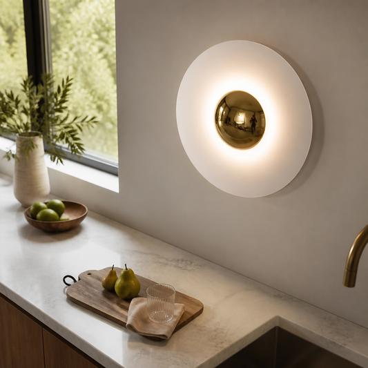 UFO Modern Wall Lamp - 30 to 60cm Disc Sconce in 8W or 10W with Chrome or Golden Trim and Warm, Natural or Tricolour LED