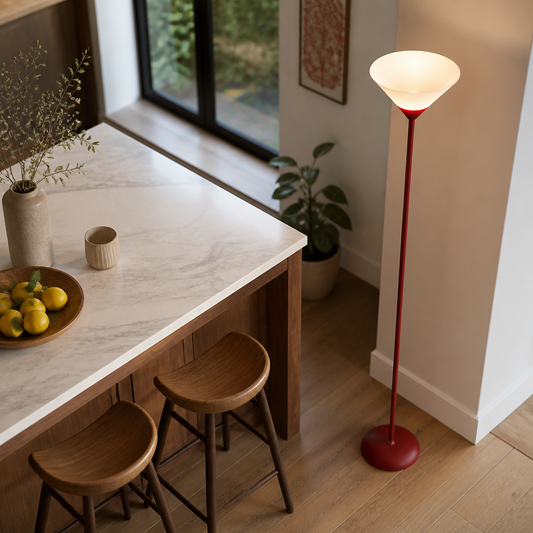 AuraLume Floor Lamp - Contemporary Standing Light in Black, Silver or White with Warm Energy-Efficient LED for Sofa Side and Reading Nook
