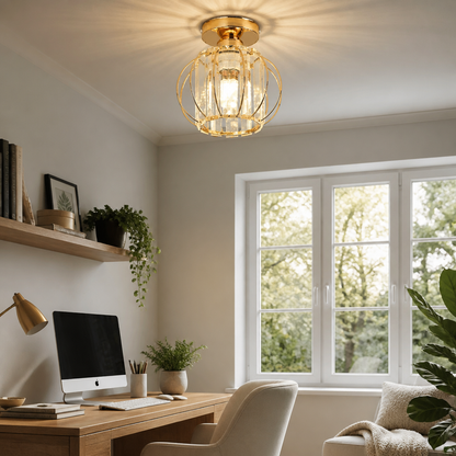 Mini Crystal Semi Flush Mount Ceiling Light - Compact E27 Fitting in Black or Gold, Sold Singly or in Twos, for Entryway and Cloakroom
