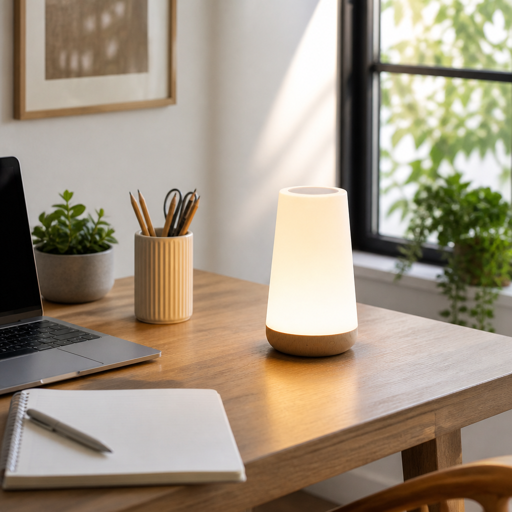 13 Colour RGB Rechargeable Night Light Lamp - Wood Tone or White ABS Unit with Five Brightness Levels, Remote and Settable Auto Shutdown