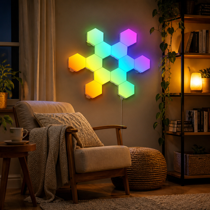RGB Bluetooth Hexagon Wall Light - Eight or Twelve Panel USB Powered Set with App and Remote Scenes for Gaming Wall and Studio