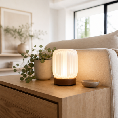 Wood Grain Touch Night Light - Cordless Rechargeable Metal Table Lamp with 3W LED and Touch Dimming for Bedside, Hallway and Bathroom