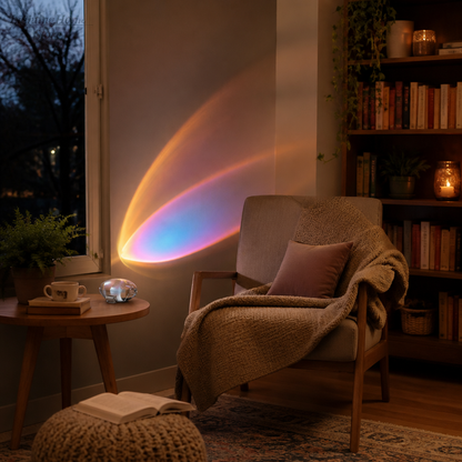 Crystal Egg Table Lamp with Colour Film Projector - Polished Chrome COB LED Light with Four Interchangeable Films on 5V USB for Bedsides