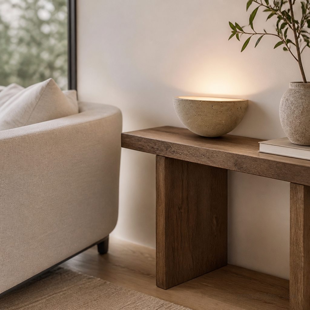 Retro Circular Wall Lamp - Yellow Travertine Stone Sconce Measuring 15cm Across and 7cm Deep with Warm White 2700 to 3500K LED
