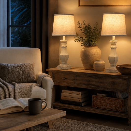 Dimmable Rustic Farmhouse Table Lamps Set of 2 - Touch Controlled Matched Pair with Bulbs Included in Antique White, Red, Brown or Black