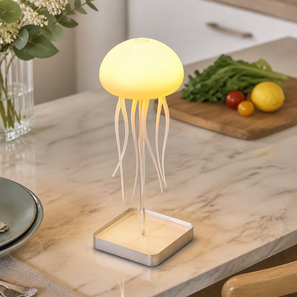 Jellyfish Modern Table Lamp - White Rechargeable 0 to 5W Light with Full Colour Changing Glow for Bedside, Console and Desk Use