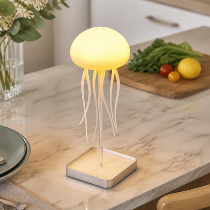 Jellyfish Modern Table Lamp - White Rechargeable 0 to 5W Light with Full Colour Changing Glow for Bedside, Console and Desk Use