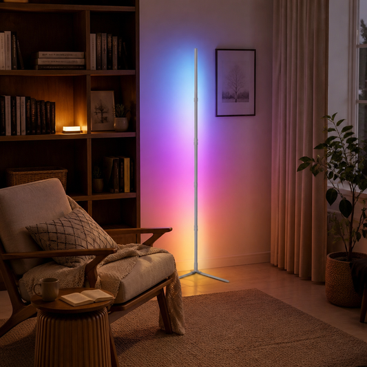 Modern RGB Floor Lamp - 145 to 200cm Smart Corner Light with Full Colour LED and Remote or WiFi App Scenes, Timers and Dimming
