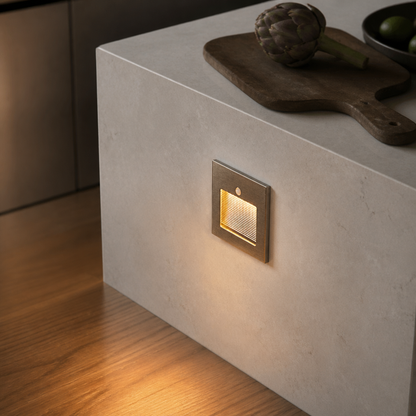 Motion Sensor Stair Light - PIR Infrared Step Fitting in Champagne, Smoky Grey or Silver with Warm or Cool White LED for Landings