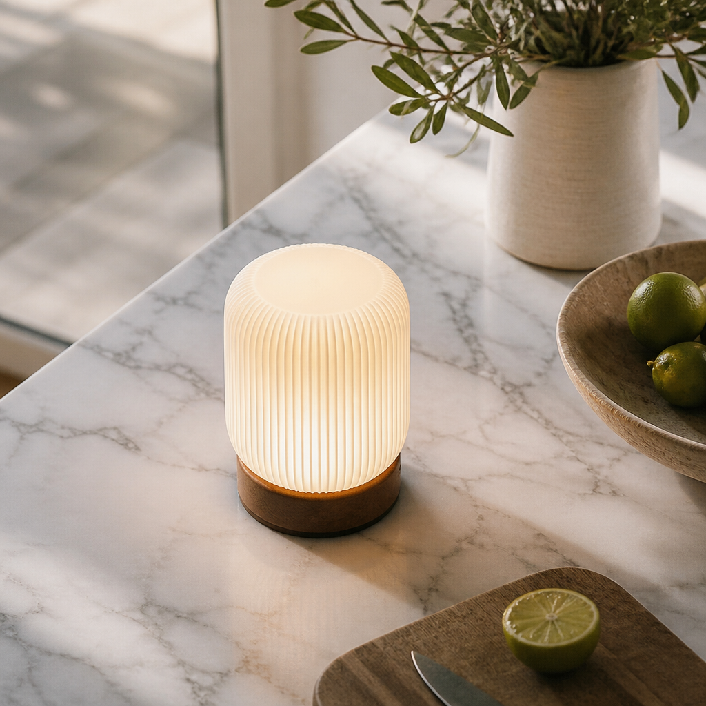 Wood Grain Touch Night Light - Cordless Rechargeable Metal Table Lamp with 3W LED and Touch Dimming for Bedside, Hallway and Bathroom