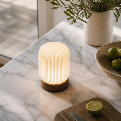 Wood Grain Touch Night Light - Cordless Rechargeable Metal Table Lamp with 3W LED and Touch Dimming for Bedside, Hallway and Bathroom